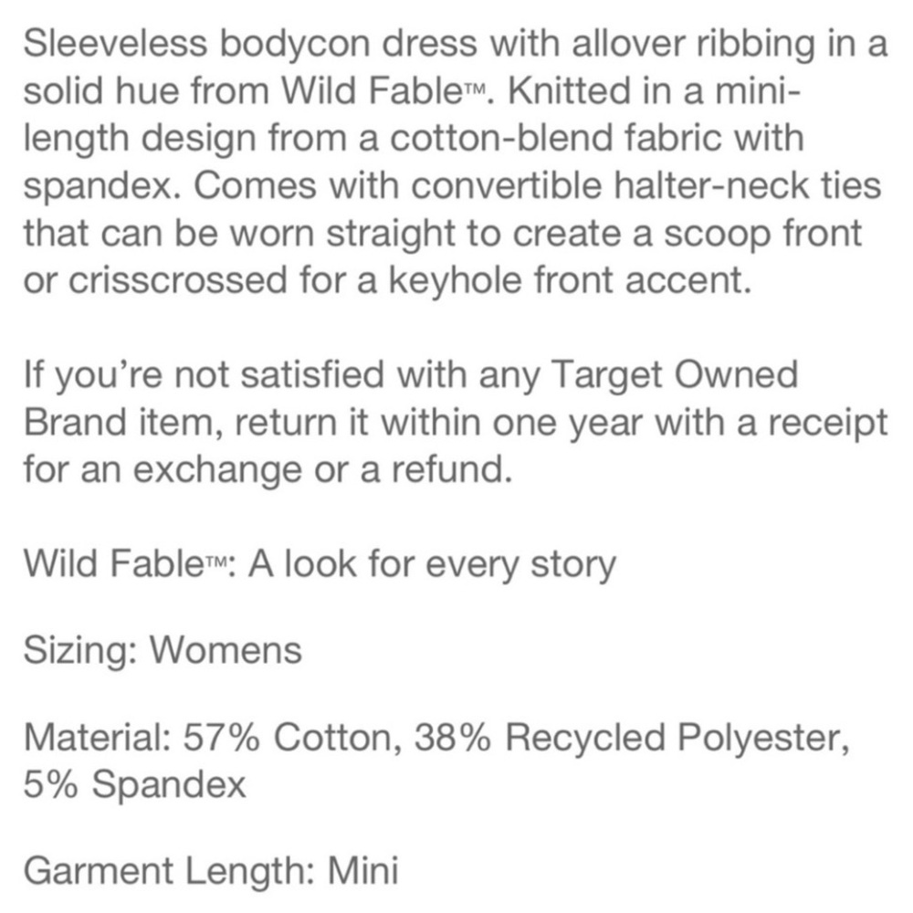 NWT Wild Fable Ribbed Bodycon Convertible Neck Tie Halter Mini Dress - Picture 7 of 7